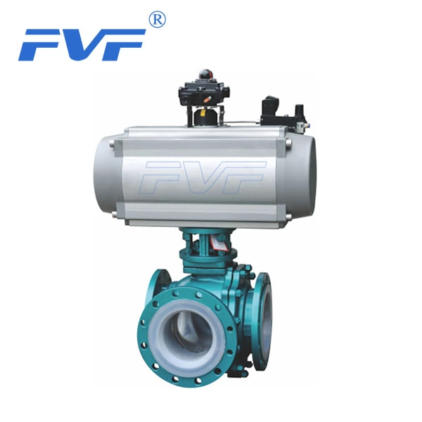 PFA Lined 3-Way Ball Valve With Pneumatic Actuator