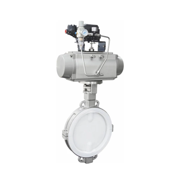 PTFE Lined Wafer Butterfly Valve With Pneumatic Actuator